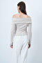 Beige Carmen Collar Bow Tie Knitted Blouse Alc-X14558 - 6