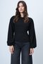 Black Princess Sleeve Boat Neck Blouse with Corset Waist Alc-X14684