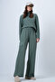 Green Turtleneck Soft Textured Oversize Blouse and Cargo Pants Set Alc-X14381 - 3