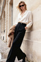 Siyah Wide Leg/Geniş Paça Dokuma Kumaş Pantolon TWOAW22PL0263 Palazzo