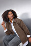 Brown Zippered Woven Cashmere Fabric Oversized Jacket Tbbaw26Ag00020 - 2