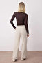 Taş Yüksek Bel Wide Leg Geniş Paça Pilili Dokuma Kumaş Pantolon TWOAW21PL0076 - 5