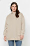 Bej Nakış Detaylı Oversize/Bol Kesim Örme Büyük Beden Sweatshirt TBBAW24AO00018