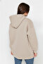 Bej Nakış Detaylı Oversize/Bol Kesim Örme Büyük Beden Sweatshirt TBBAW24AO00018 - 5