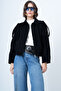Black Shoulder Epaulettes Lined Faux Suede Bomber Jacket Alc-X14526 - 4