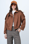 Brown Shoulder Epaulettes Lined Faux Suede Bomber Jacket Alc-X14526