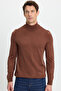 Men's Slim Fit Slim Fit Soft Textured Non-Pilling Brown Half Turtleneck Knitwear Sweater - 5
