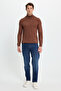 Men's Slim Fit Slim Fit Soft Textured Non-Pilling Brown Half Turtleneck Knitwear Sweater - 4