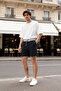 Navy Blue Regular/Normal Cut Fabric Mix Textured Pique Shorts & Bermuda Tmnss25Sr00029