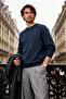 Navy Blue Oversize/Wide Cut Fleece Inside/Warm Raglan Sleeve Sweatshirt Tmnaw23Sw00190