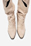 Okus Beige Suede Women's Buckle Thick Heeled Short Boots - 2