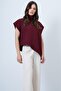 Burgundy High Neck Asymmetrical Cut Sleeveless Blouse Alc-X14686 - 4