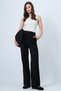 Black Double Pocket Elastic Waist Faux Suede Palazzo Trousers Alc-X14406
