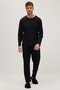 Men's standard fit regular cut 100% cotton crew neck elastic waist black pajama set - 5