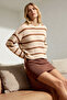 Taş Crop Basic Çizgili Geniş Kalıp Triko Kazak TWOAW23KZ00390