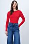 Women's Red Crew Neck Basic Blouse Alc-X14389 - 5
