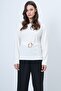 Ecru Self-Belted Blouse with Gold Accessory Detail Alc-X14699 - 3