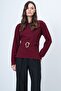 Burgundy Self-Belted Blouse with Gold Accessory Detail Alc-X14699 - 3