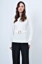 Ecru Self-Belted Blouse with Gold Accessory Detail Alc-X14699 - 2