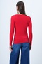Women's Red Crew Neck Basic Blouse Alc-X14389 - 6