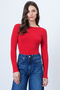 Women's Red Crew Neck Basic Blouse Alc-X14389
