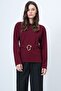 Burgundy Self-Belted Blouse with Gold Accessory Detail Alc-X14699 - 4