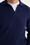 Men's Standard Fit Regular Cut Cotton Polo V-Neck Navy Blue Sweater - 3