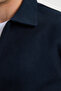 Men's Relax Fit Comfortable Cut Double Pocket Flap Zippered Elastic Waist Plain Navy Blue Jacket Coat - 7