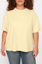Sarı Yaka Ribanalı Geniş Kalıp Basic %100 Pamuk Örme T-shirt TBBSS23BF00017 - 3
