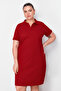 Bordo Polo Yaka Mini Örme Elbise TBBSS24AH00164 - 2