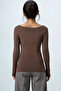 Women's Brown Boat Neck Basic Blouse Alc-X14395 - 5