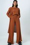 Women's Cinnamon Crew Neck Shoulder Shoulder Pad Piece Textured Blouse, Pants and Cardigan 3-Piece Set Alc-X14703 - 2