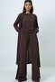 Women’s Brown Crew Neck Padded Shoulders Textured Blouse Pants and Cardigan 3-Piece Set ALC-X14703 - 3