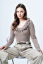 Women's Mink Wide Collar Ruffled Knitted Blouse Alc-X14696 - 6