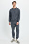 Men's Regular Fit Classic Cut Cotton 2 Thread Soft Textured Crew Neck Smoked Tracksuit Set