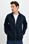 Men's Relax Fit Comfortable Cut Double Pocket Flap Zippered Elastic Waist Plain Navy Blue Jacket Coat - 4