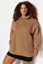 Vizon Nakış Detaylı Oversize/Bol Kesim Örme Büyük Beden Sweatshirt TBBAW24AO00018 - 4