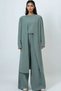 Women's Mint Green Crew Neck Shoulder Shoulder Pad Piece Textured Blouse, Pants and Cardigan 3-Piece Set Alc-X14703 - 3