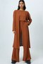 Women's Cinnamon Crew Neck Shoulder Shoulder Pad Piece Textured Blouse, Pants and Cardigan 3-Piece Set Alc-X14703