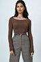 Women's Brown Boat Neck Basic Blouse Alc-X14395 - 3