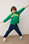 Yeşil Pamuklu Slogan Baskılı Kapüşonlu Oversize Örme Unisex Çocuk Sweatshirt TKDAW26SW00025 - 3