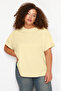 Sarı Yaka Ribanalı Geniş Kalıp Basic %100 Pamuk Örme T-shirt TBBSS23BF00017