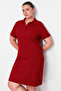 Bordo Polo Yaka Mini Örme Elbise TBBSS24AH00164
