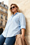 Mavi Loose Fit Pamuklu Uzun Kol Büyük Beden Dokuma Gömlek TBBSS22GO0323