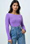 Women's Lilac Boat Neck Basic Blouse Alc-X14395 - 4