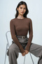 Women's Bitter Brown Crew Neck Basic Blouse Alc-X14389 - 2