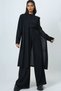 Women's Black Crew Neck Shoulder-Padded Textured Blouse Pants and Cardigan 3-Piece Set ALC-X14703 - 4