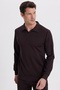 Men's Relax Fit Comfortable Cut Polo V-Neck Brown Sweatshirt - 4