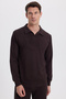Men's Relax Fit Comfortable Cut Polo V-Neck Brown Sweatshirt