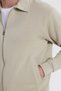 Unisex Relax Fit Comfortable Cut Cotton Inner Fleece Zippered Stone Polo Neck Flato Pocketed Sweatshirt Cardigan - 3